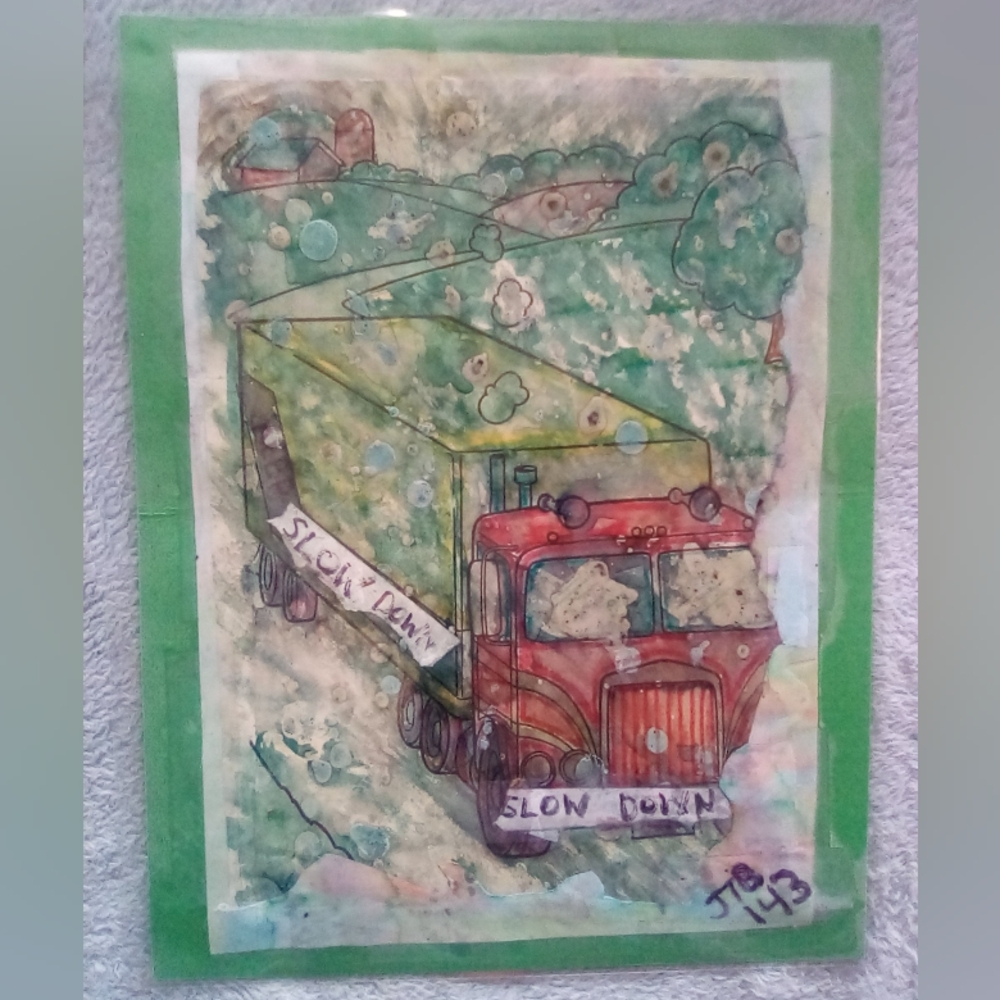 🎨Slow Down Truck Watercolor Painting Art🖼